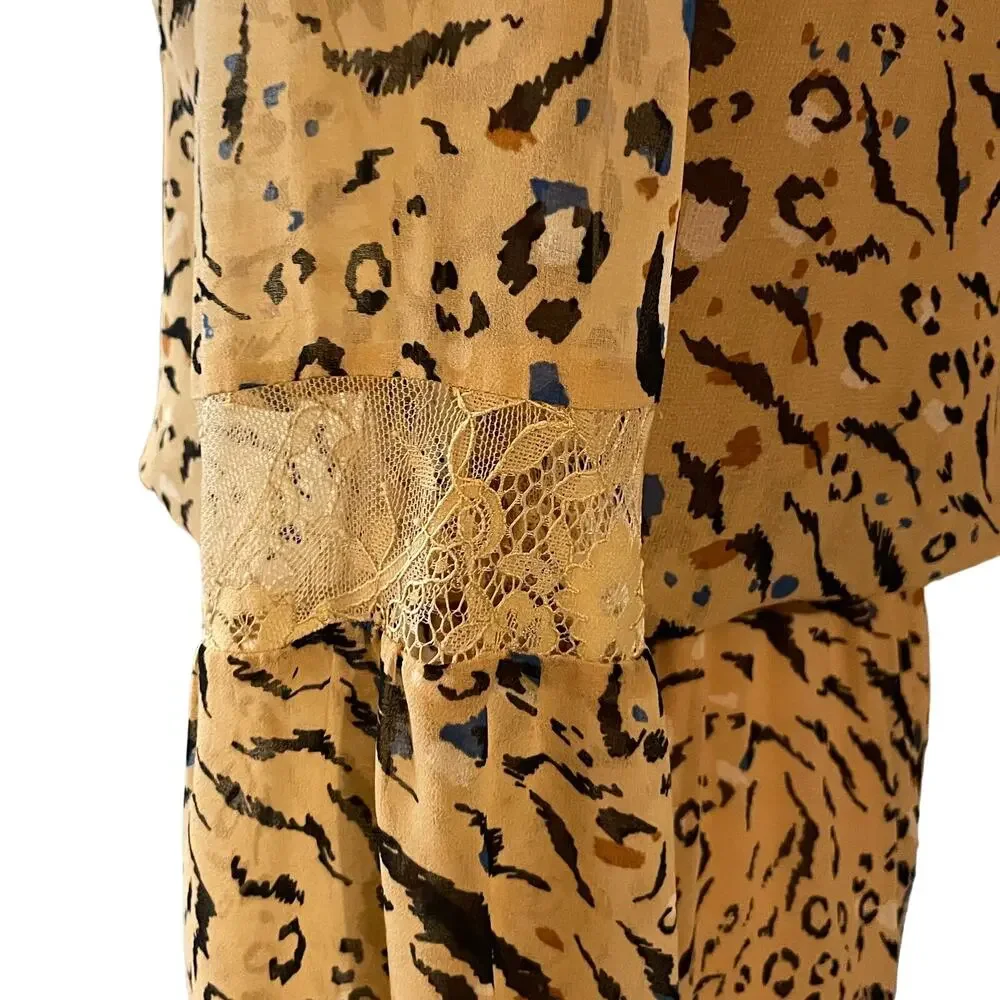 White House Black Market Long Sleeve Beige Animal Print Blouson Dress - Picture 10 of 16